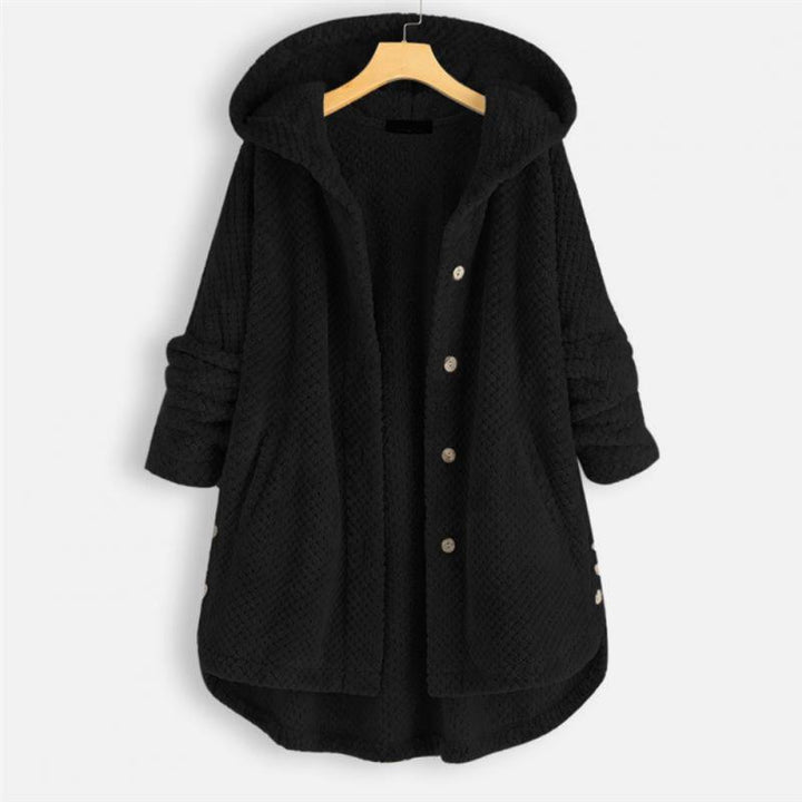 Kurtka damska fleece z kapturem ciepła casual na jesień zimę oversize