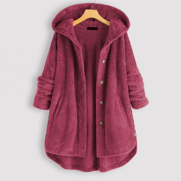 Kurtka damska fleece z kapturem ciepła casual na jesień zimę oversize
