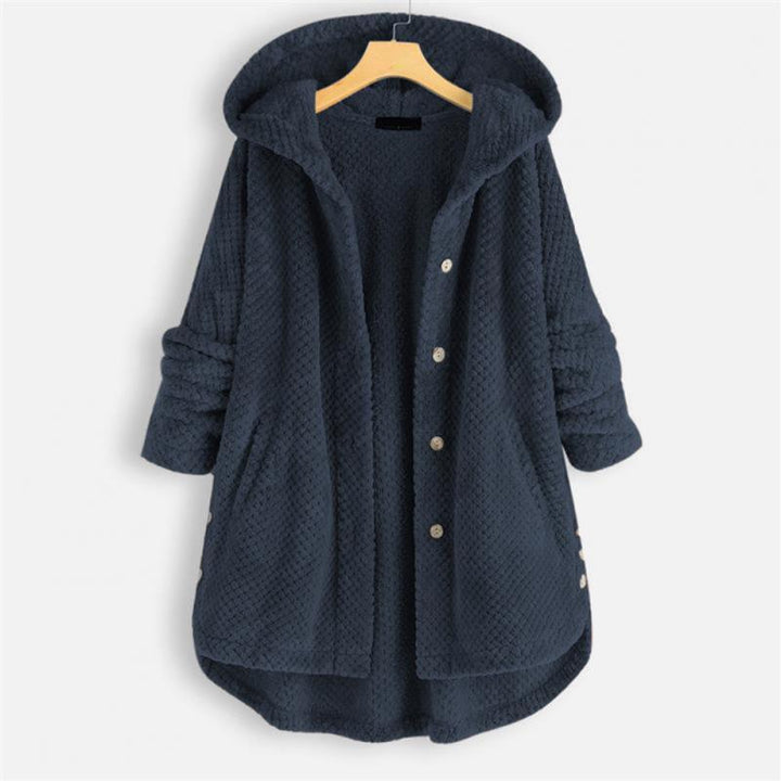 Kurtka damska fleece z kapturem ciepła casual na jesień zimę oversize