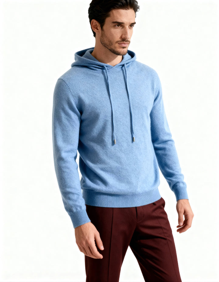 Męski sweter z kapturem kaszmirowy bluza elegancka jesienna