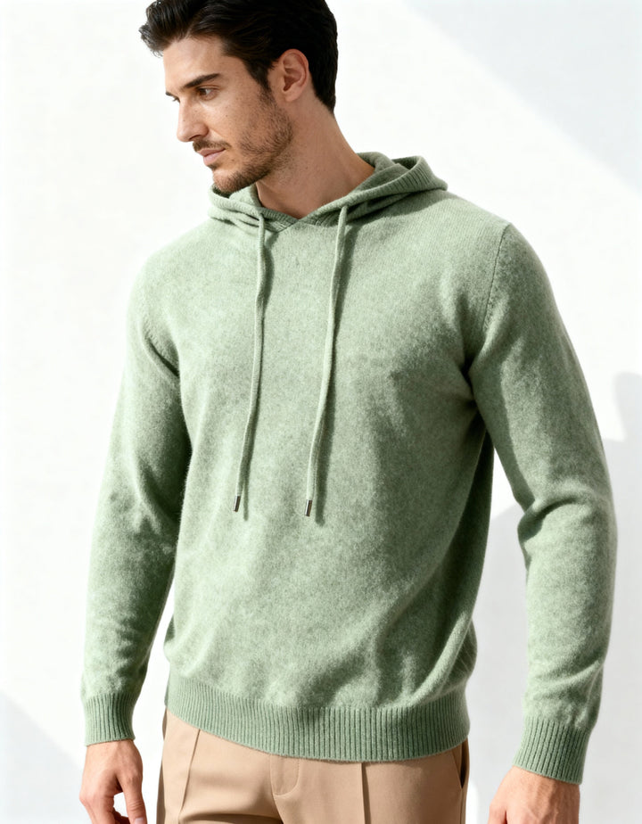 Męski sweter z kapturem kaszmirowy bluza elegancka jesienna
