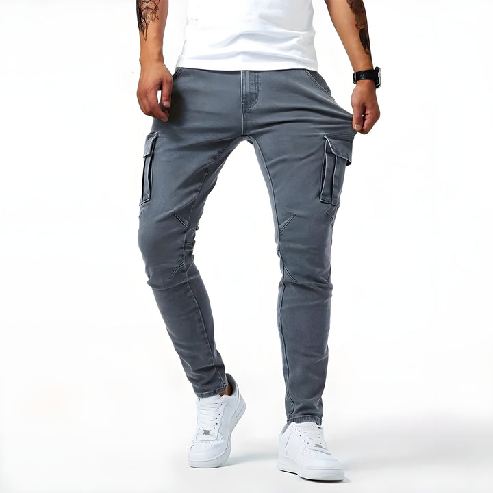 Spodnie cargo męskie jeansowe slim fit wiosenne casual do codziennego noszenia