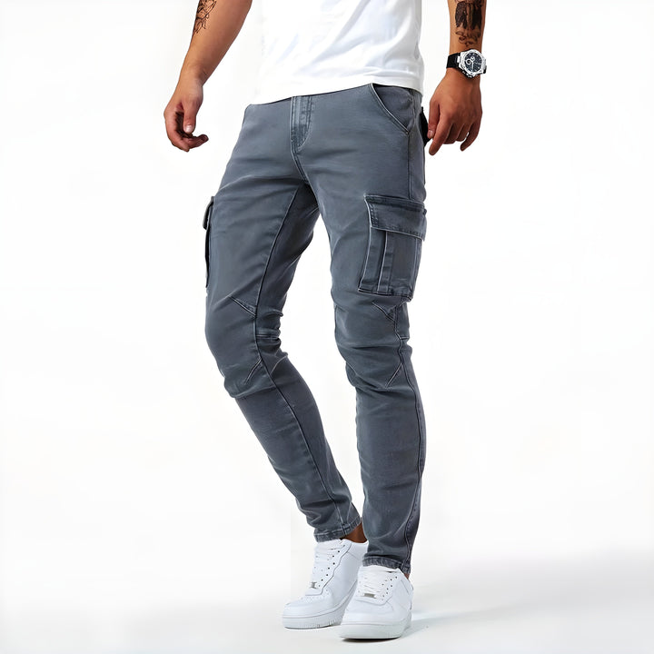 Spodnie cargo męskie jeansowe slim fit wiosenne casual do codziennego noszenia