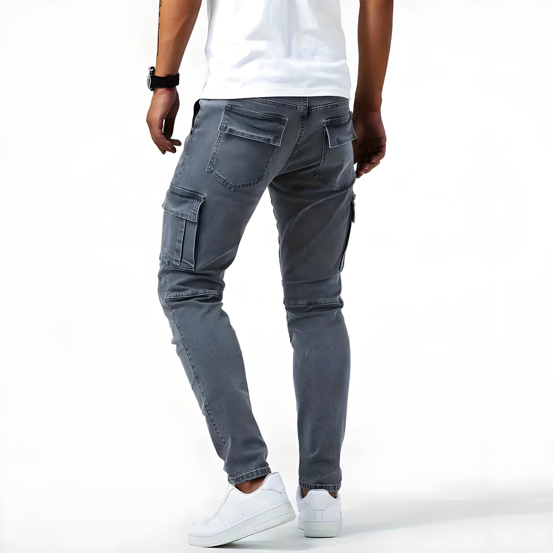 Spodnie cargo męskie jeansowe slim fit wiosenne casual do codziennego noszenia
