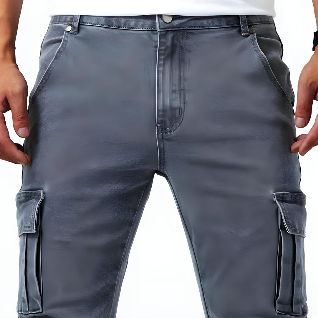 Spodnie cargo męskie jeansowe slim fit wiosenne casual do codziennego noszenia
