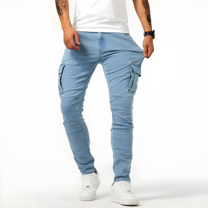 Spodnie cargo męskie jeansowe slim fit wiosenne casual do codziennego noszenia