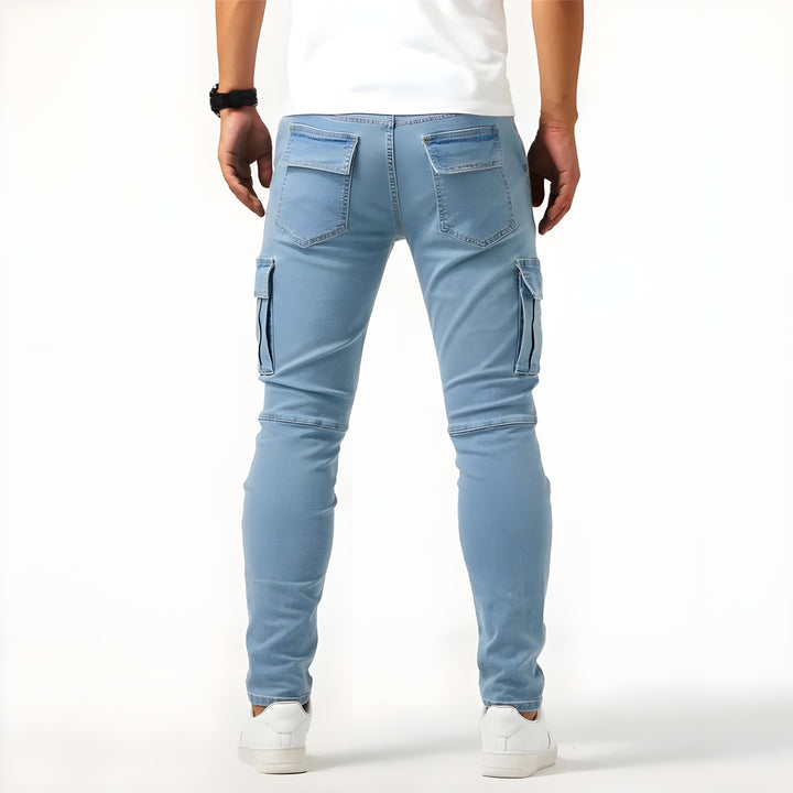 Spodnie cargo męskie jeansowe slim fit wiosenne casual do codziennego noszenia