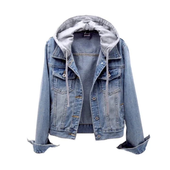 Kurtka damska jeansowa bawełniana z kapturem na wiosnę lekka casualowa denim
