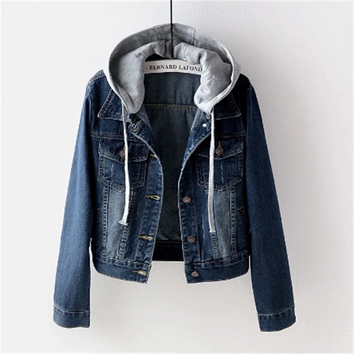 Kurtka damska jeansowa bawełniana z kapturem na wiosnę lekka casualowa denim