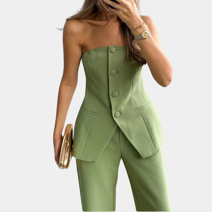 Komplet damski elegancki 2-częściowy na lato bawełniany zestaw spodnie i top modny