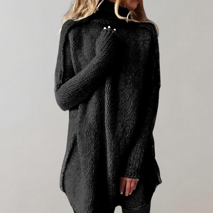 Sweter damski długi wełniany oversize dzianinowy ciepły na jesień zimę