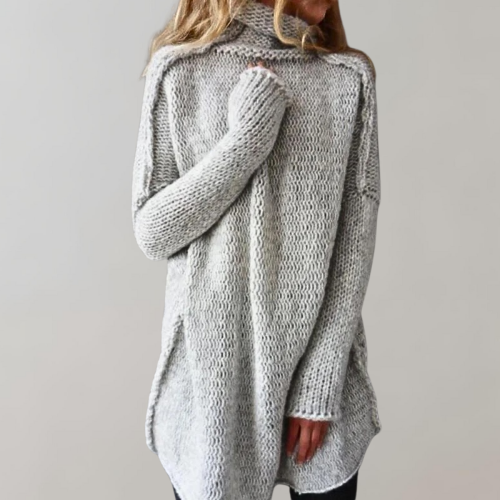 Sweter damski długi wełniany oversize dzianinowy ciepły na jesień zimę