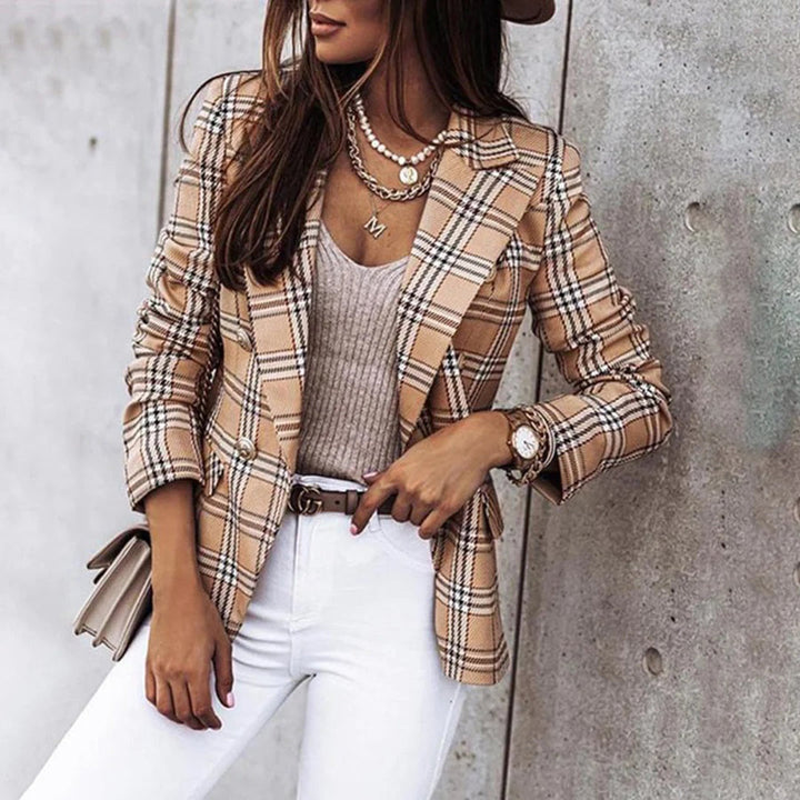Marynarka damska w kratę na wiosnę elegancki blazer casual poliester lekka