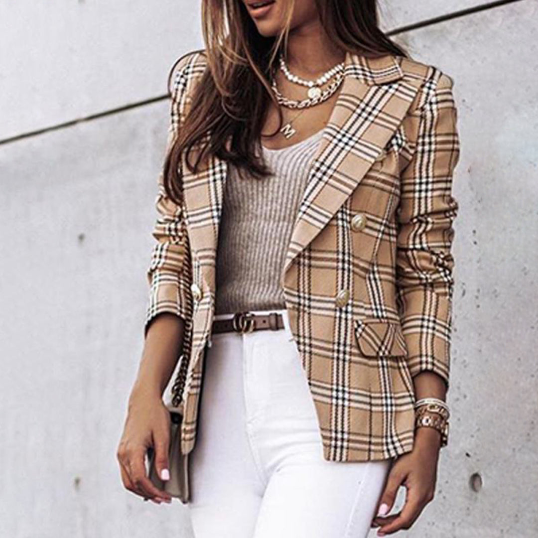 Marynarka damska w kratę na wiosnę elegancki blazer casual poliester lekka
