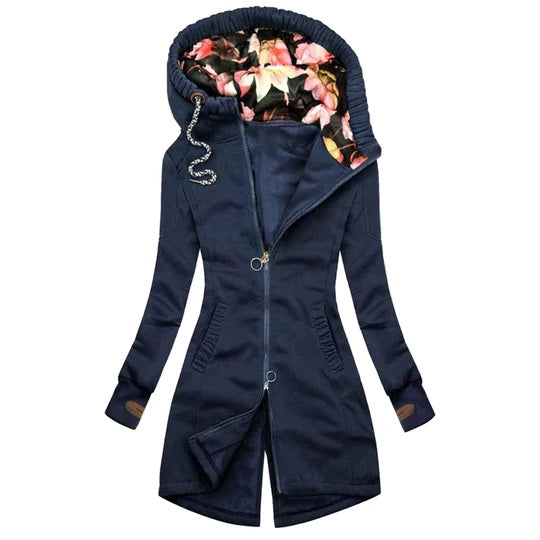 Kurtka damska zimowa długa fleece z kapturem ciepła ocieplana parka slim fit