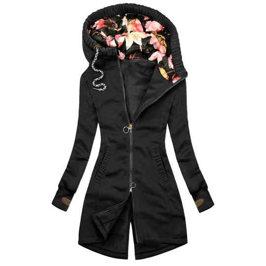 Kurtka damska zimowa długa fleece z kapturem ciepła ocieplana parka slim fit