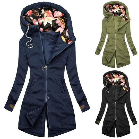 Kurtka damska zimowa długa fleece z kapturem ciepła ocieplana parka slim fit