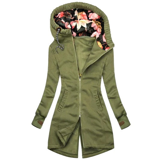 Kurtka damska zimowa długa fleece z kapturem ciepła ocieplana parka slim fit