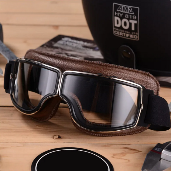 Motorcycle goggles leather retro vintage motorcycle glasses for helmet in spring