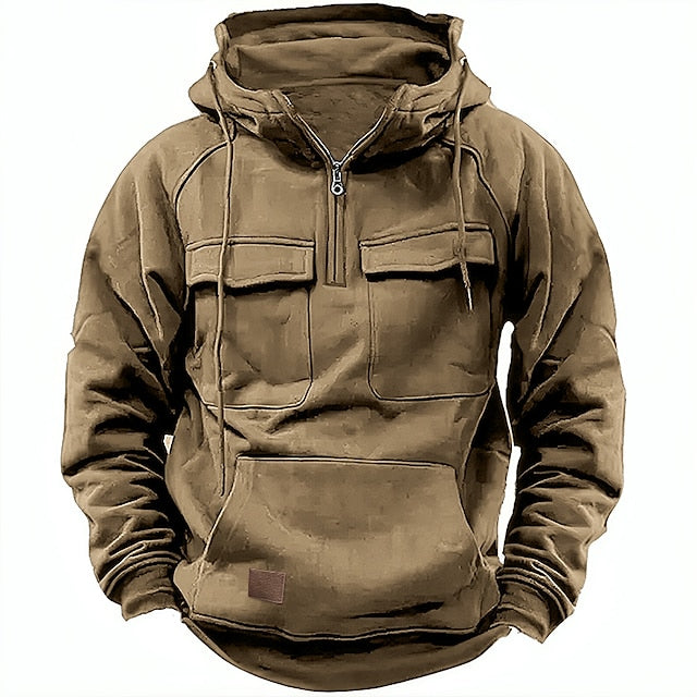 Bluza męska z kapturem fleece z zamkiem sportowa na wiosnę casualowa ciepła