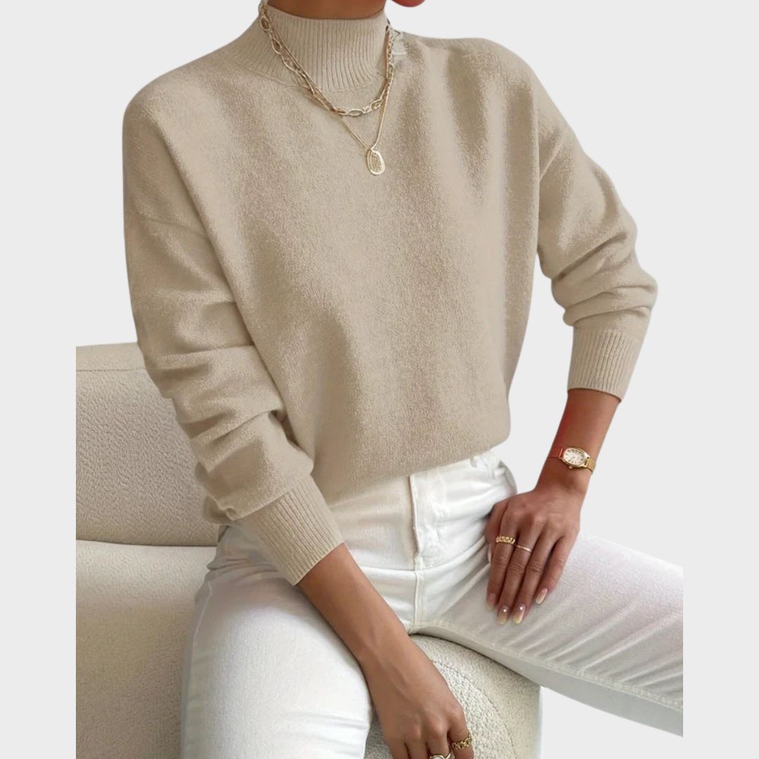 Sweter damski z golfem wełniany elegancki jesienny