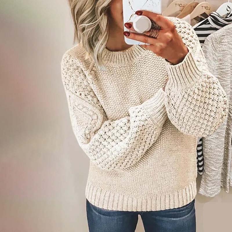 Sweter damski z dzianiny na jesień, klasyczny fason do codziennych stylizacji