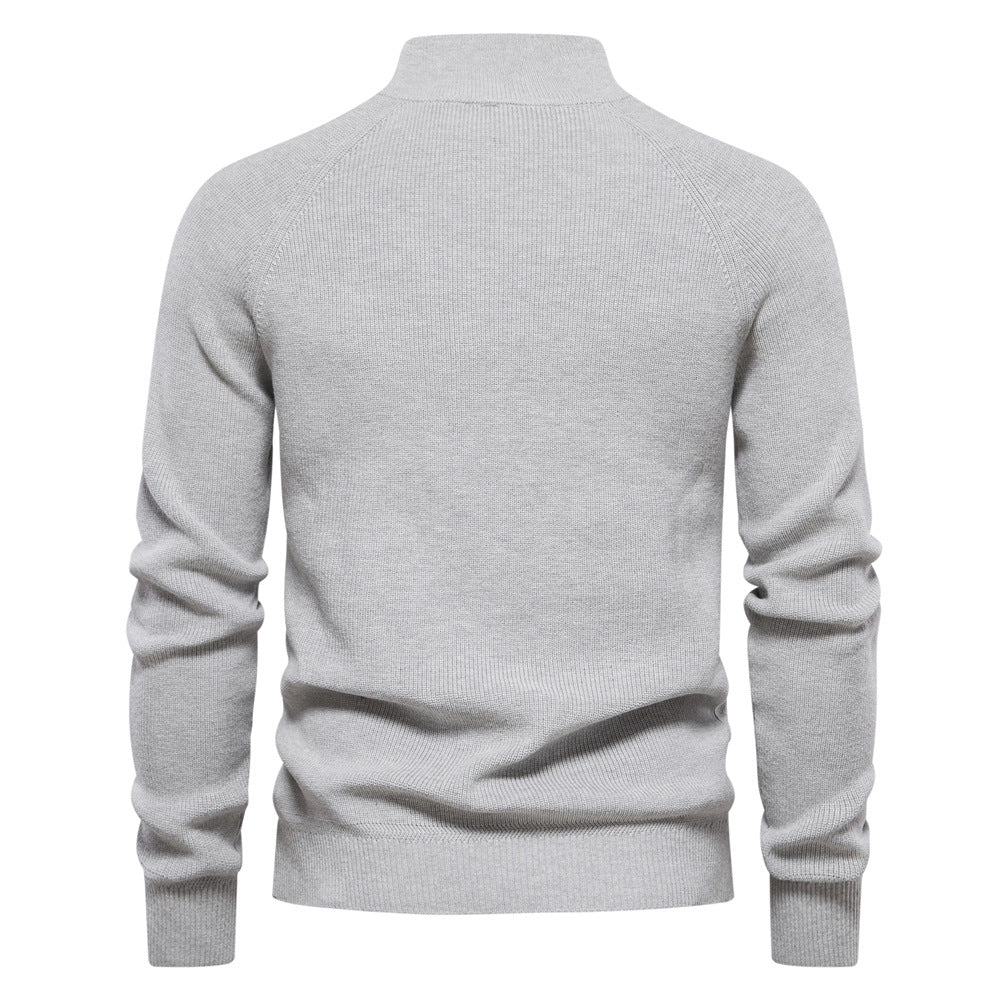 Męski sweter prążkowany z zamkiem bawełniany stójka jesienny