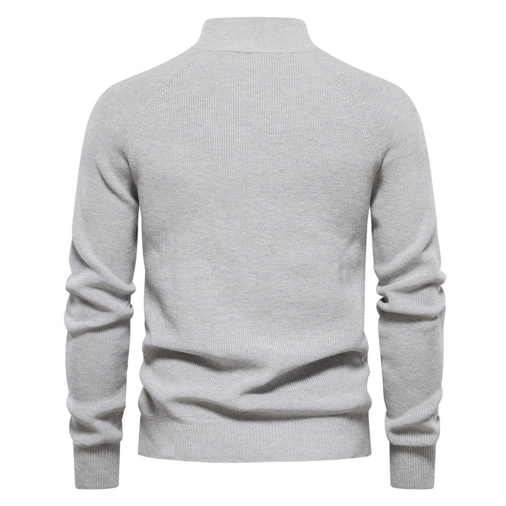 Męski sweter prążkowany z zamkiem bawełniany stójka jesienny