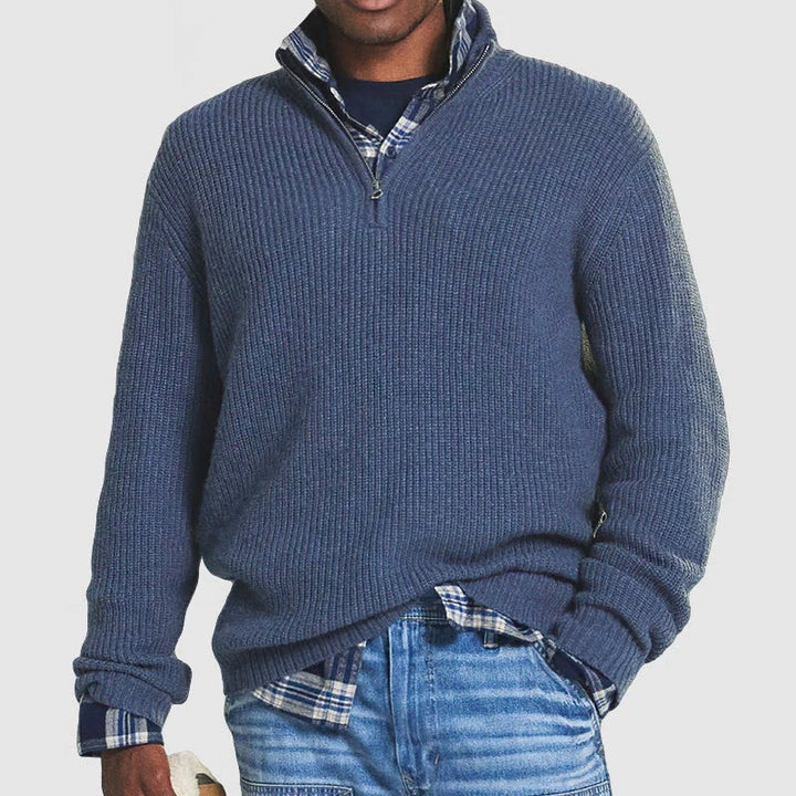 Sweter męski wełniany z zamkiem na jesień i zimę casualowy golf dzianinowy
