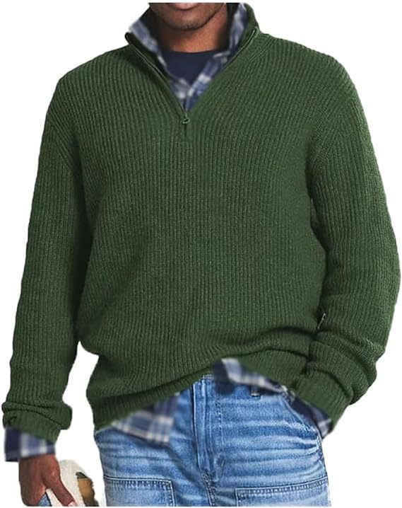 Sweter męski wełniany z zamkiem na jesień i zimę casualowy golf dzianinowy