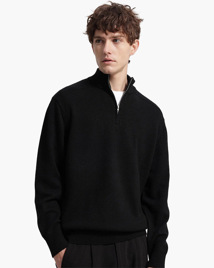 Męski sweter z wełny merino z zamkiem pod szyją jesienny elegancki