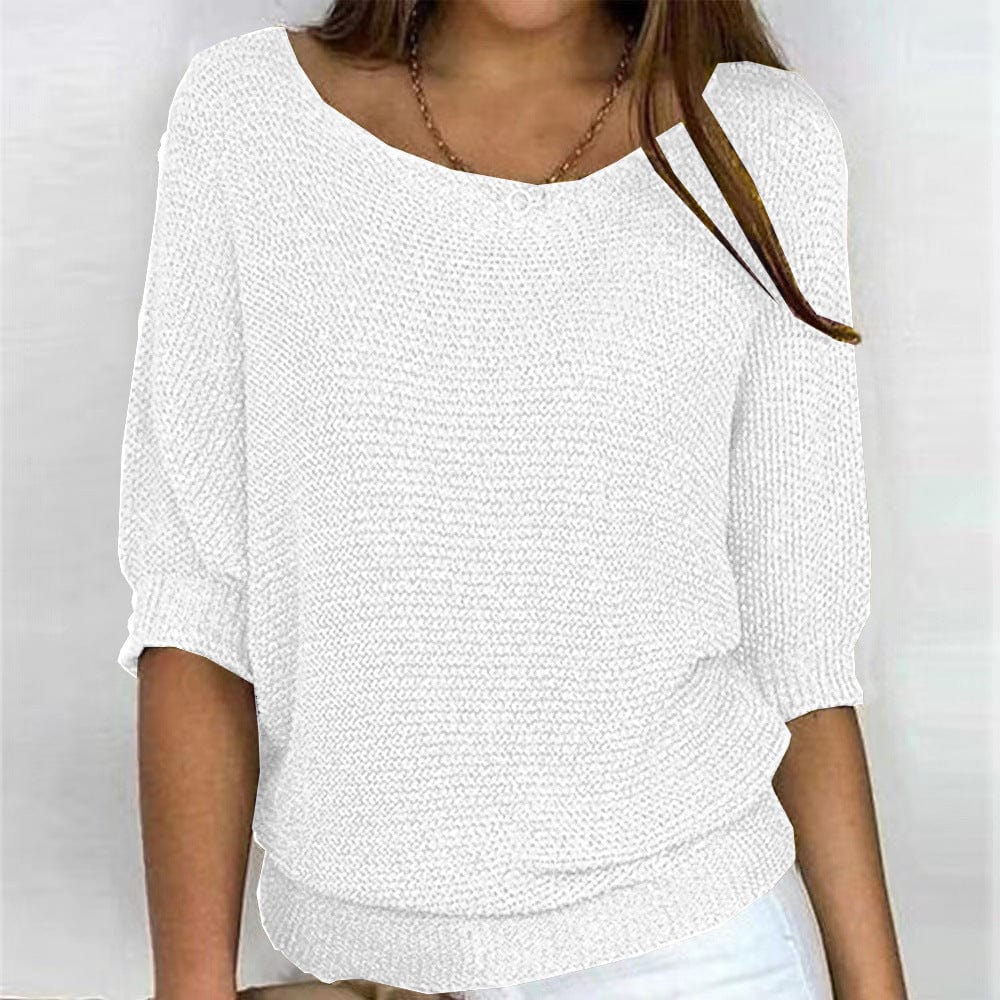 Damski sweter dzianinowy jesienny z rękawem 3/4 luźny
