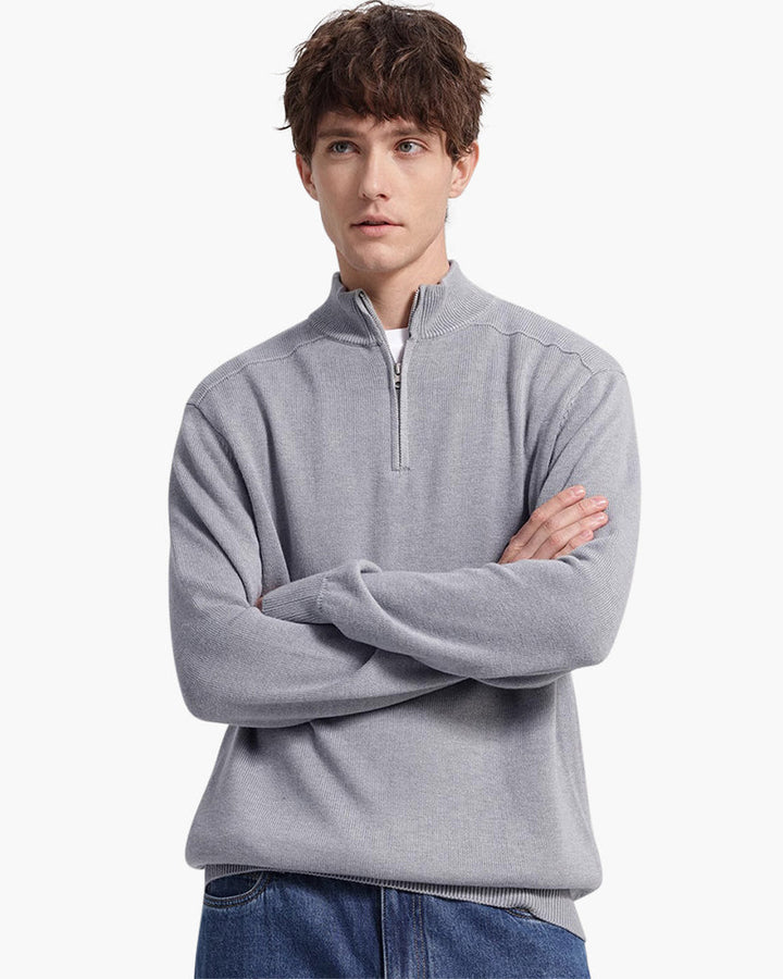 Męski sweter z wełny merino z zamkiem pod szyją jesienny elegancki
