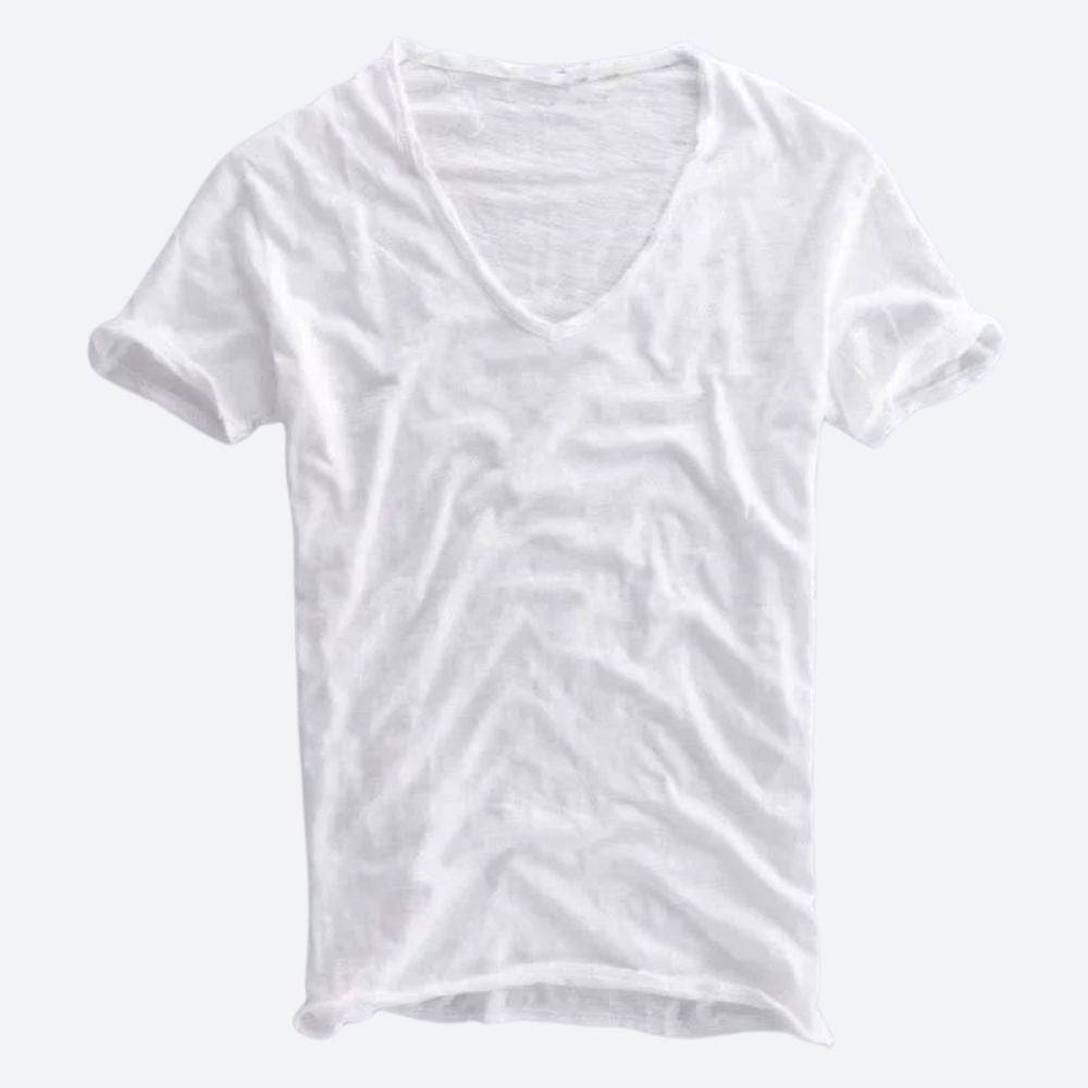 Koszulka męska bawełniana z krótkim rękawem casual na lato dekolt V-neck