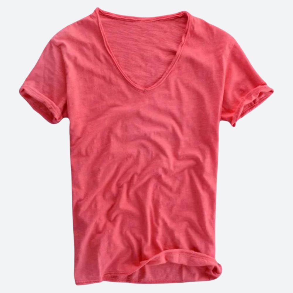 Koszulka męska bawełniana z krótkim rękawem casual na lato dekolt V-neck