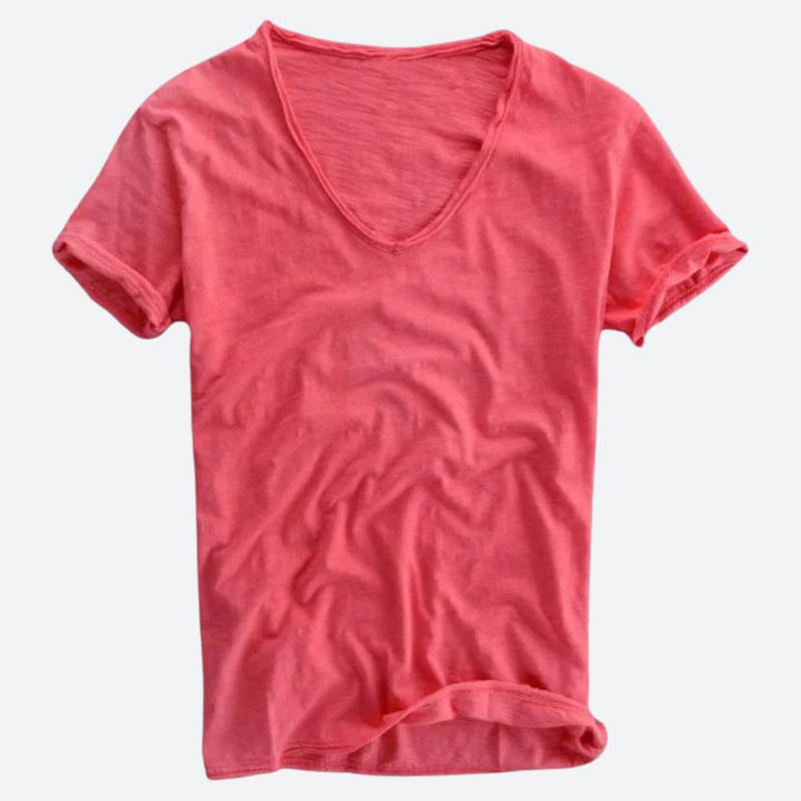Koszulka męska bawełniana z krótkim rękawem casual na lato dekolt V-neck