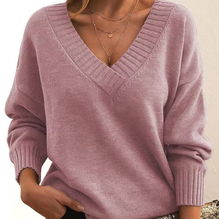 Liliana - Stylowy casualowy sweter z dekoltem w szpic