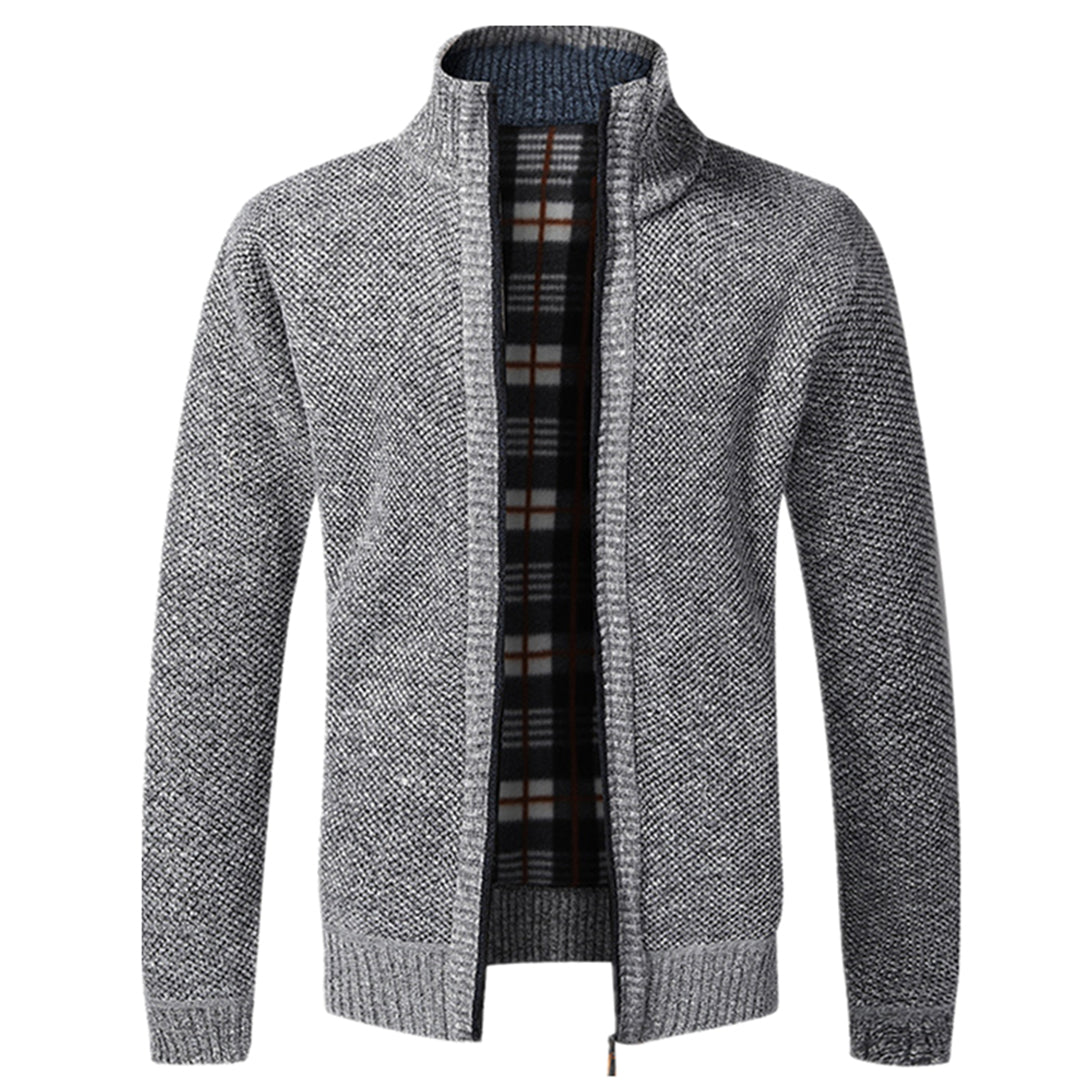 Sweter męski wełniany rozpinany na zamek z kołnierzem na wiosnę casual ciepły stylowy