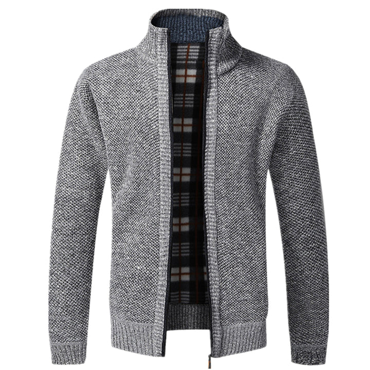 Sweter męski wełniany rozpinany na zamek z kołnierzem na wiosnę casual ciepły stylowy