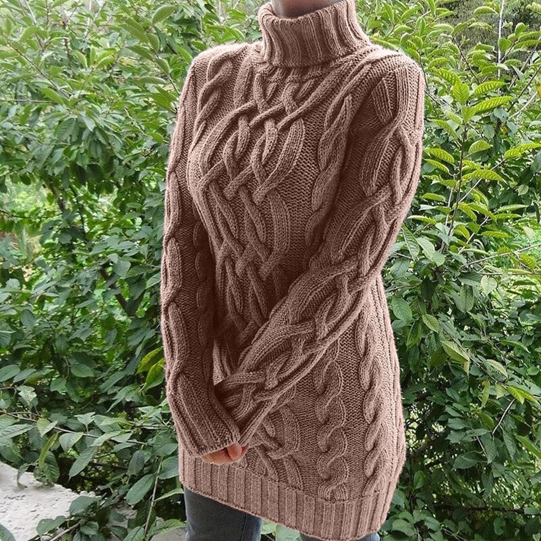 Sweter damski golf wełniany zimowy gruby ciepły oversize warkoczowy modny