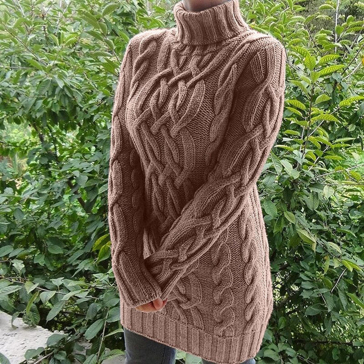 Sweter damski golf wełniany zimowy gruby ciepły oversize warkoczowy modny