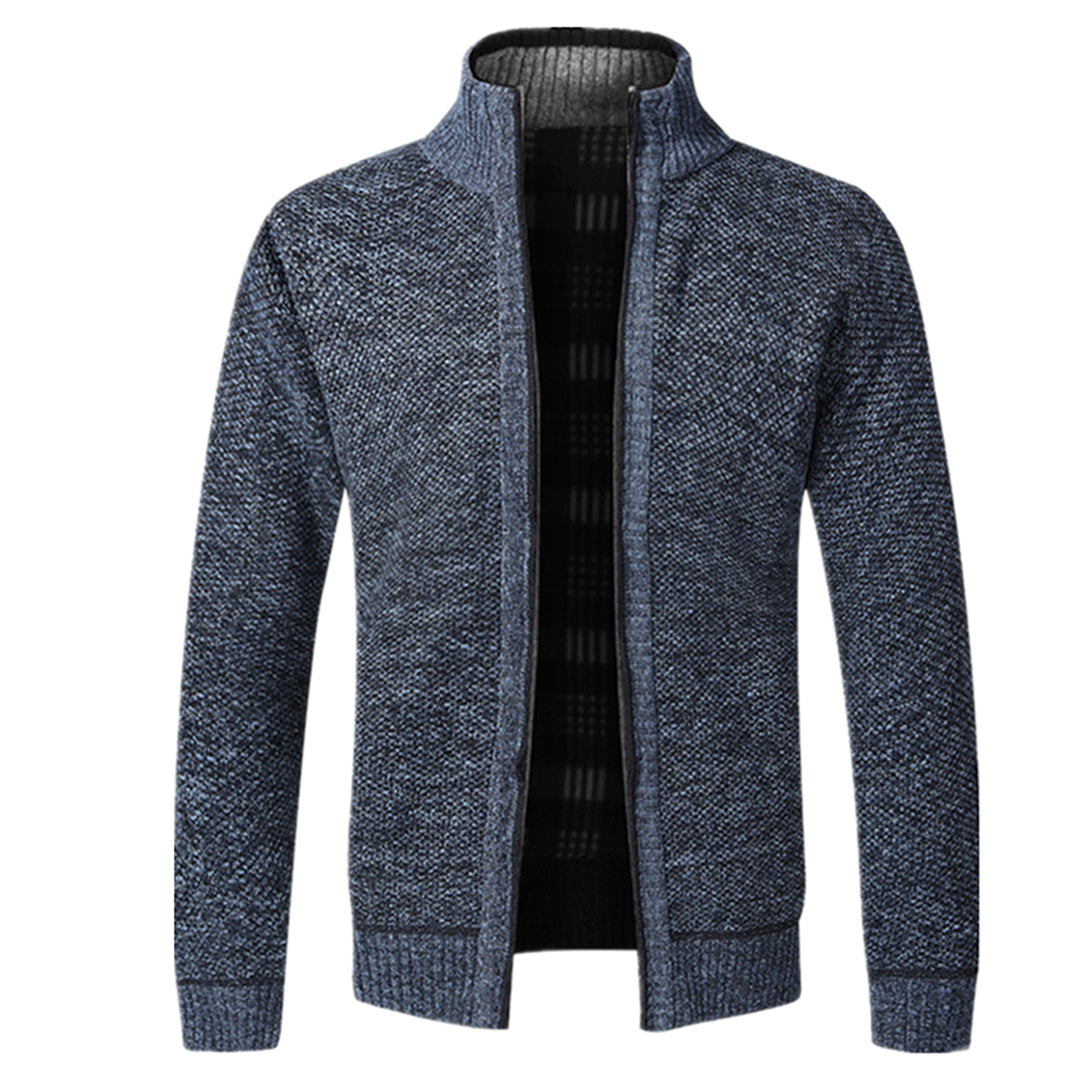 Sweter męski wełniany rozpinany na zamek z kołnierzem na wiosnę casual ciepły stylowy