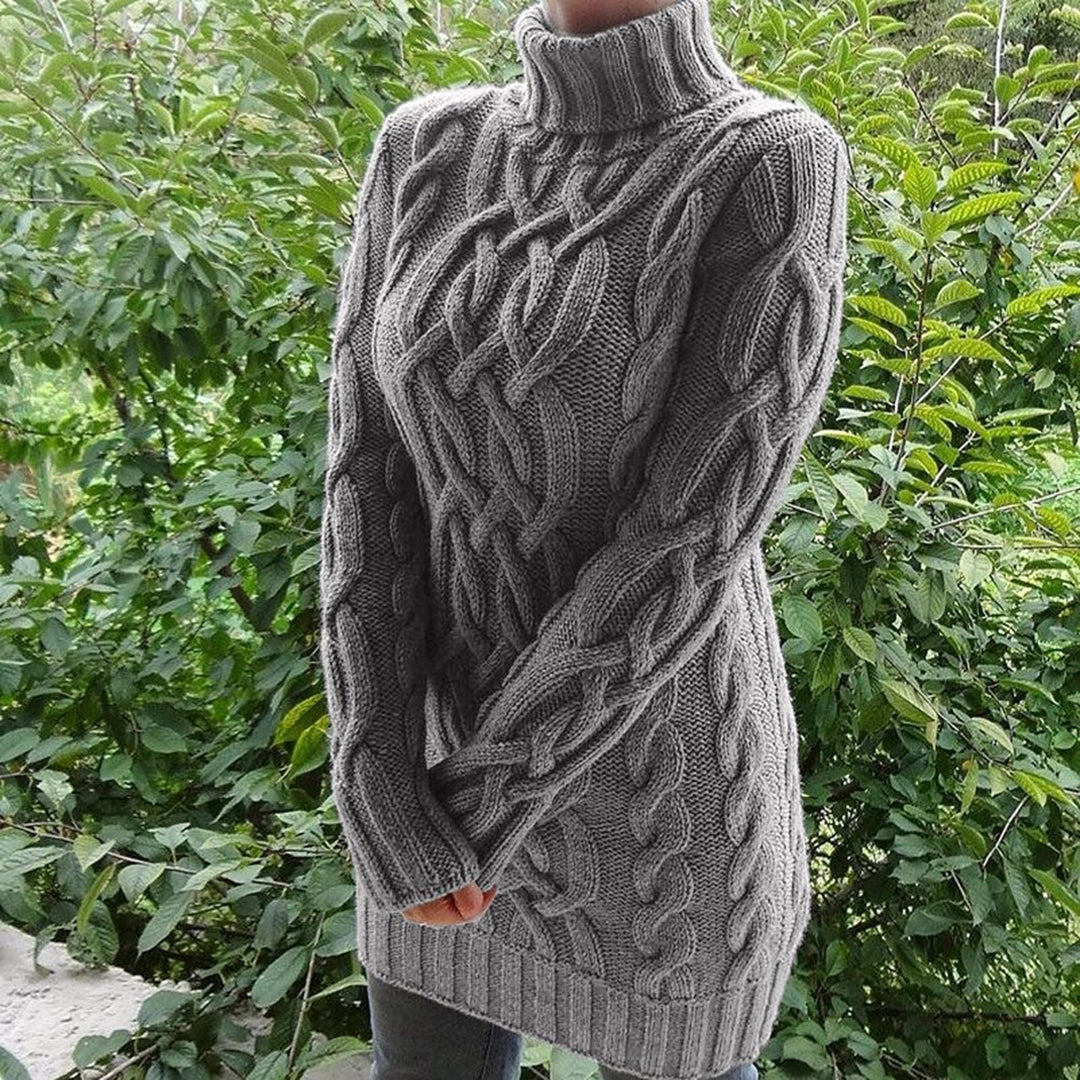Sweter damski golf wełniany zimowy gruby ciepły oversize warkoczowy modny