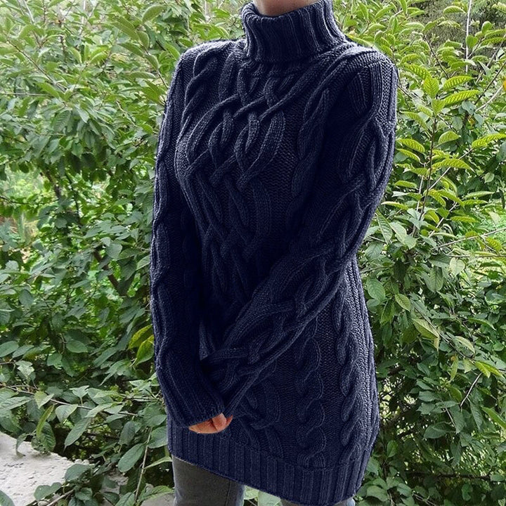 Sweter damski golf wełniany zimowy gruby ciepły oversize warkoczowy modny