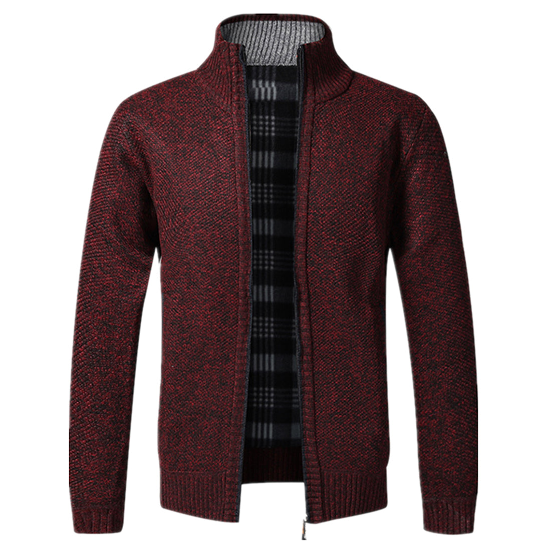 Sweter męski wełniany rozpinany na zamek z kołnierzem na wiosnę casual ciepły stylowy