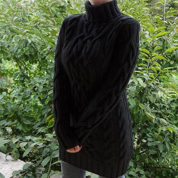 Sweter damski golf wełniany zimowy gruby ciepły oversize warkoczowy modny