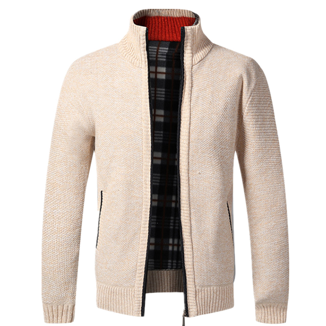 Sweter męski wełniany rozpinany na zamek z kołnierzem na wiosnę casual ciepły stylowy