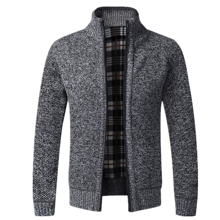Sweter męski wełniany rozpinany na zamek z kołnierzem na wiosnę casual ciepły stylowy