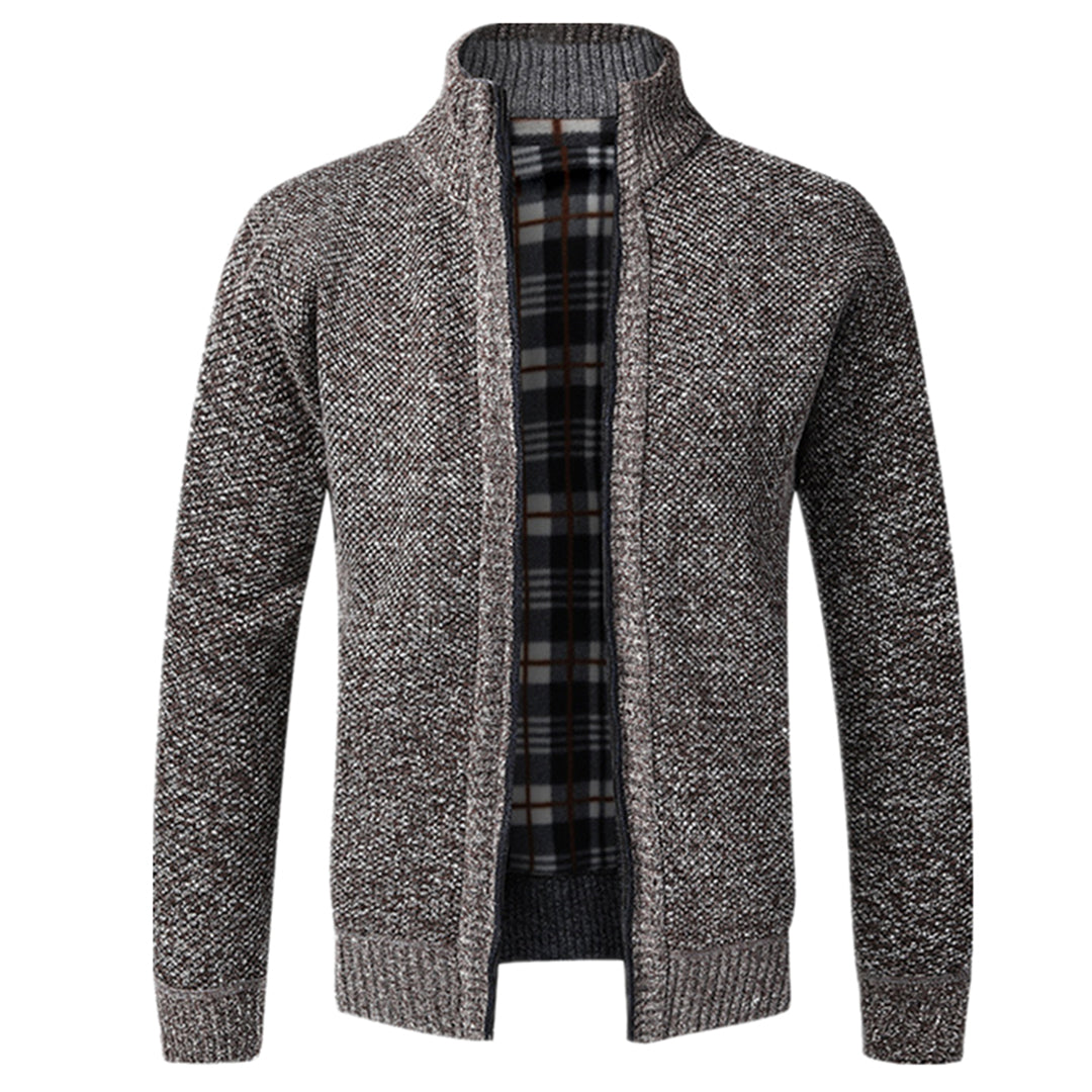 Sweter męski wełniany rozpinany na zamek z kołnierzem na wiosnę casual ciepły stylowy