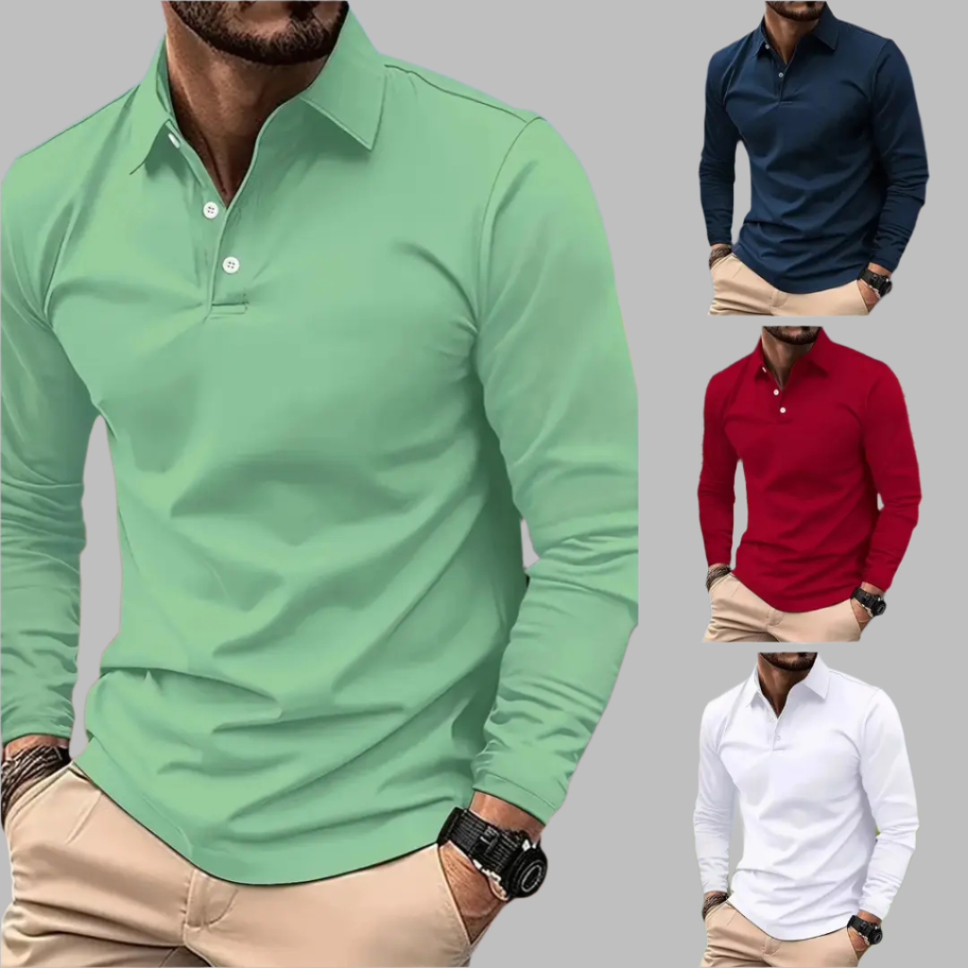 Koszulka polo męska bawełniana z długim rękawem na wiosnę elegancka casualowa